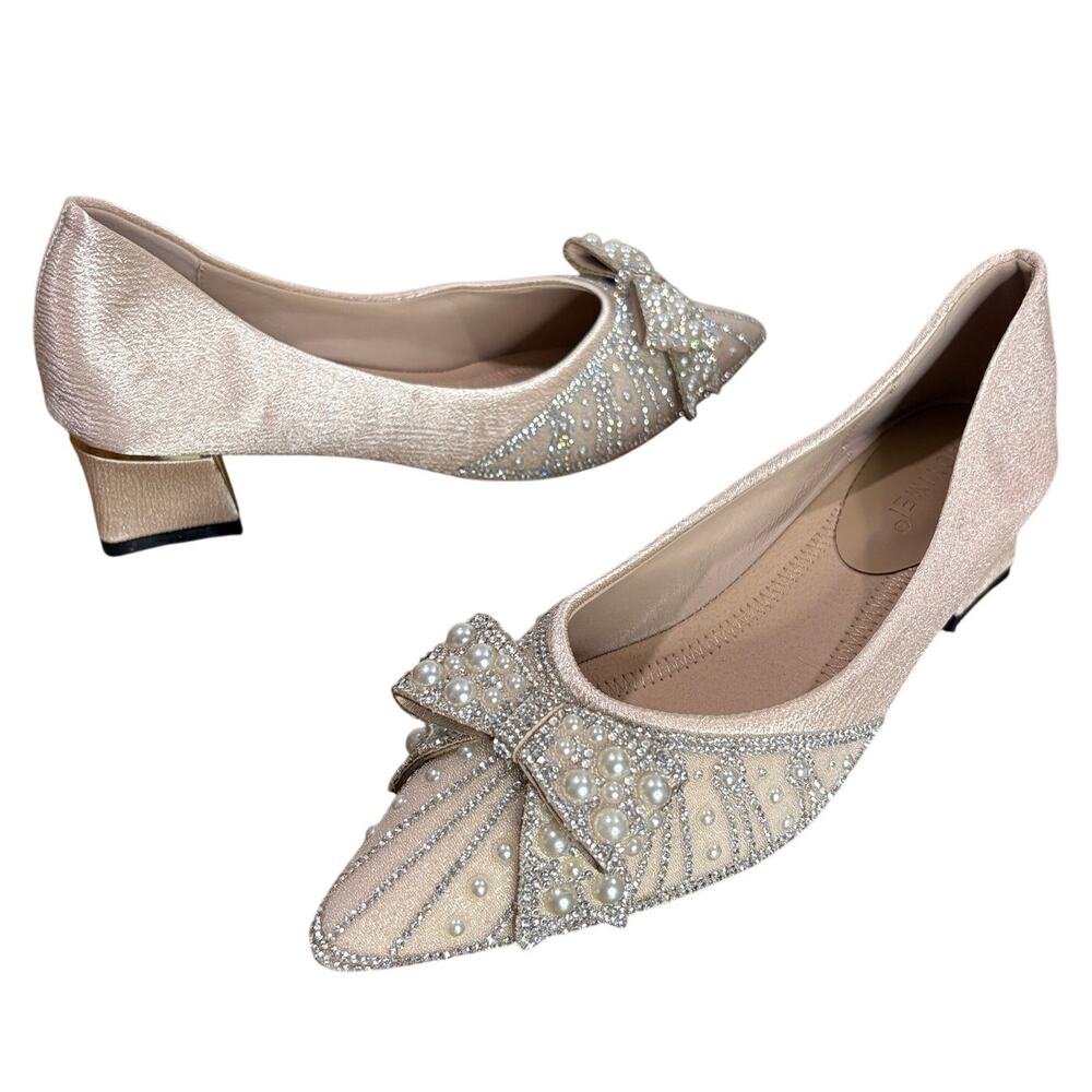 Taoyimei EU 40 Formal Heels Pumps Bows Rhinestones Pearls Bridal Prom